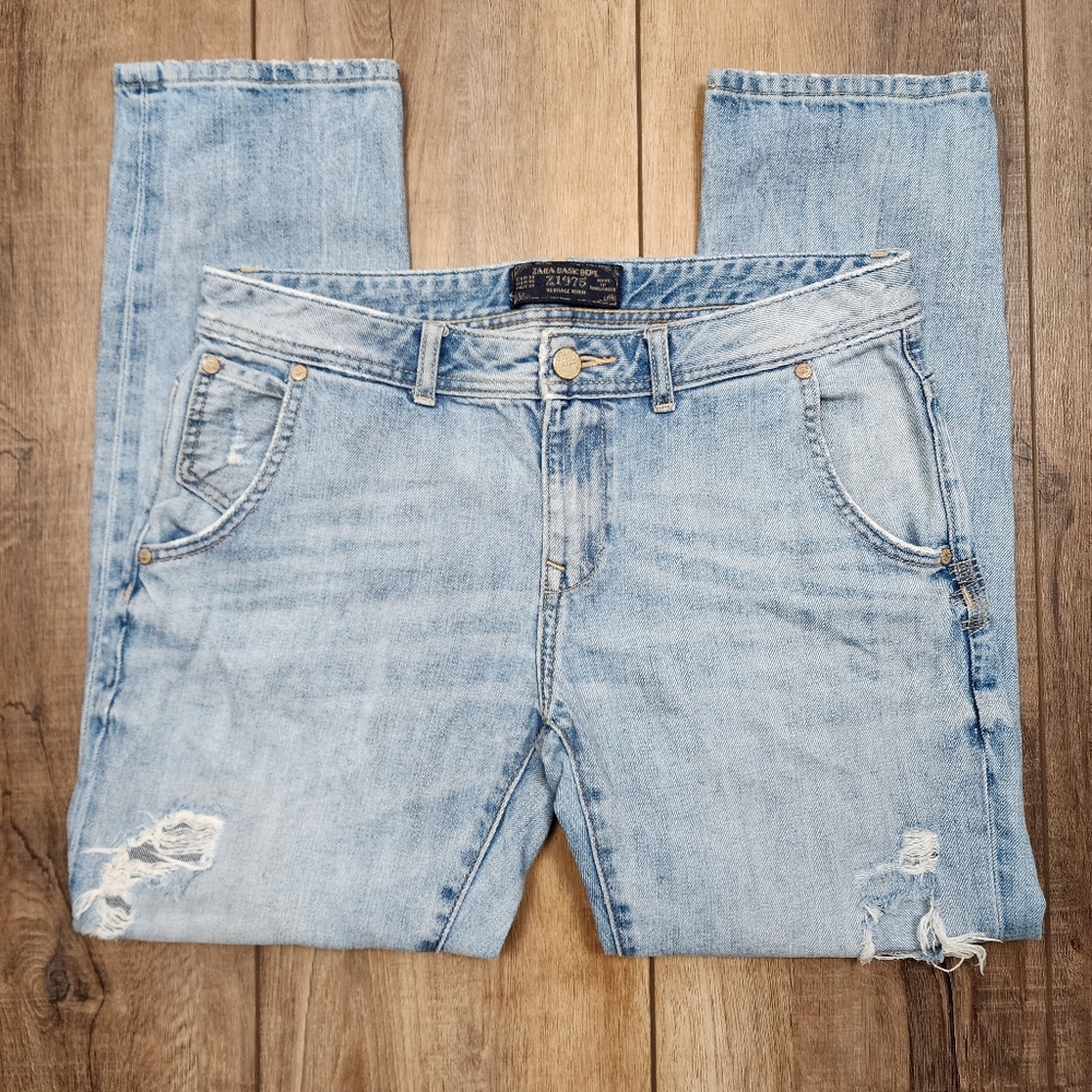 Zara basic Z1975 Heritage Denim Semi distressed boyfriend jeans Size 6